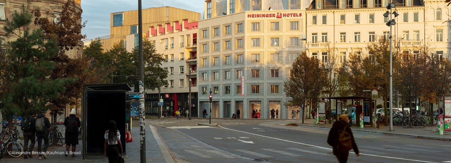 A rendering of the upcoming new MEININGER hotel in Strasbourg