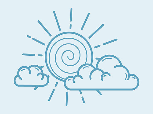 Icon of a sun and clouds, symbolizing a welcoming atmosphere at Urban House Copenhagen by MEININGER.