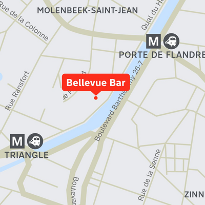 Map of Bellevue Bar near MEININGER Hotel Bruxelles City Center on Boulevard Barthélémy by public transport.